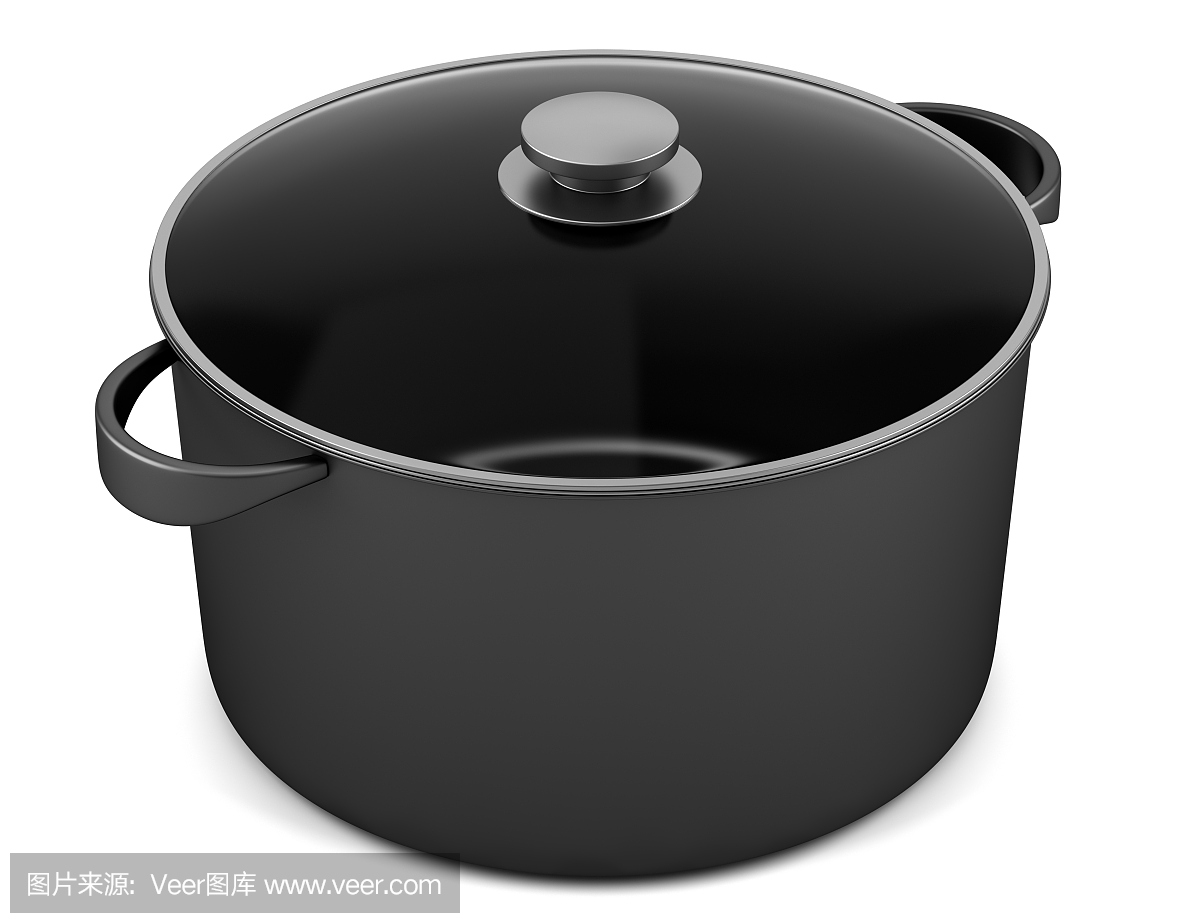 单个黑色烹饪锅孤立在白色背景上